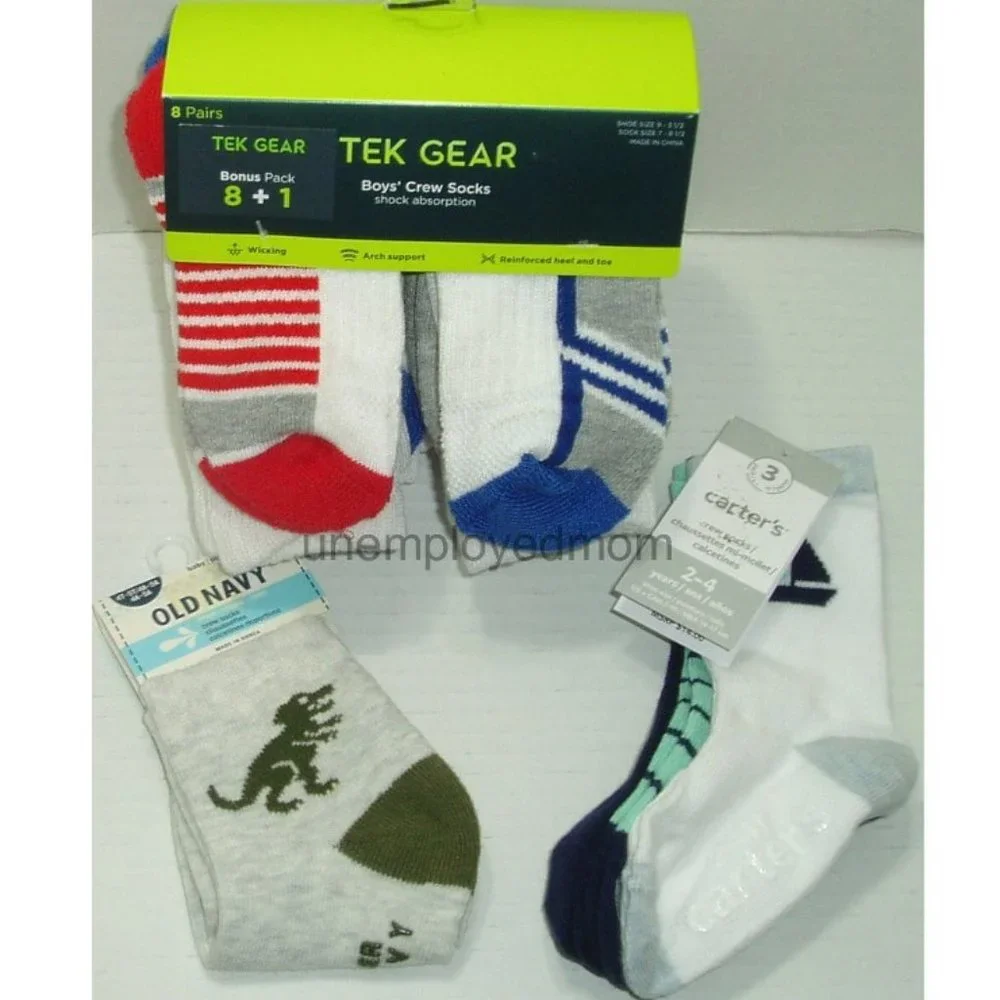 Boys Crew Socks Dinosaur Nautical Sail Boat White Lot 13 pair